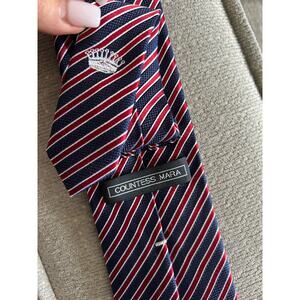 Vtg Countess Mara Silk Tie 50s Stripe Red Navy Power Business Classic 3.5”